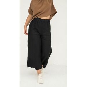 Elizabeth Suzann Florence Pant Black Cotton Canvas Wide Leg Crop Lagenlook Sz L